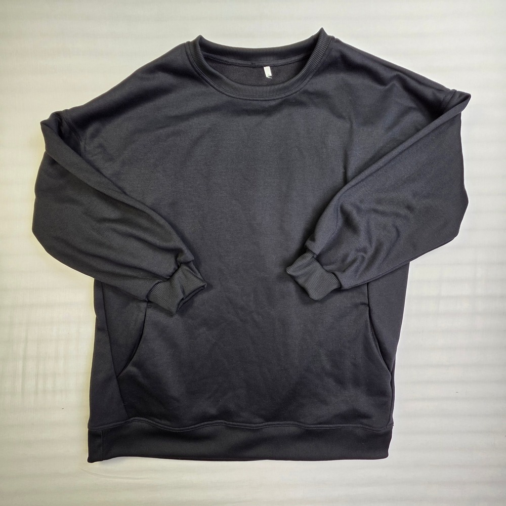 Halara Black Oversized Crewneck Sweatshirt Back Pleat Detail Side Pockets Medium
